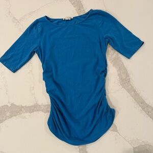 Boden Ruched Sides Short Sleeve Scoop Neck Top Women’s 8 Sky Blue Preppy Classic